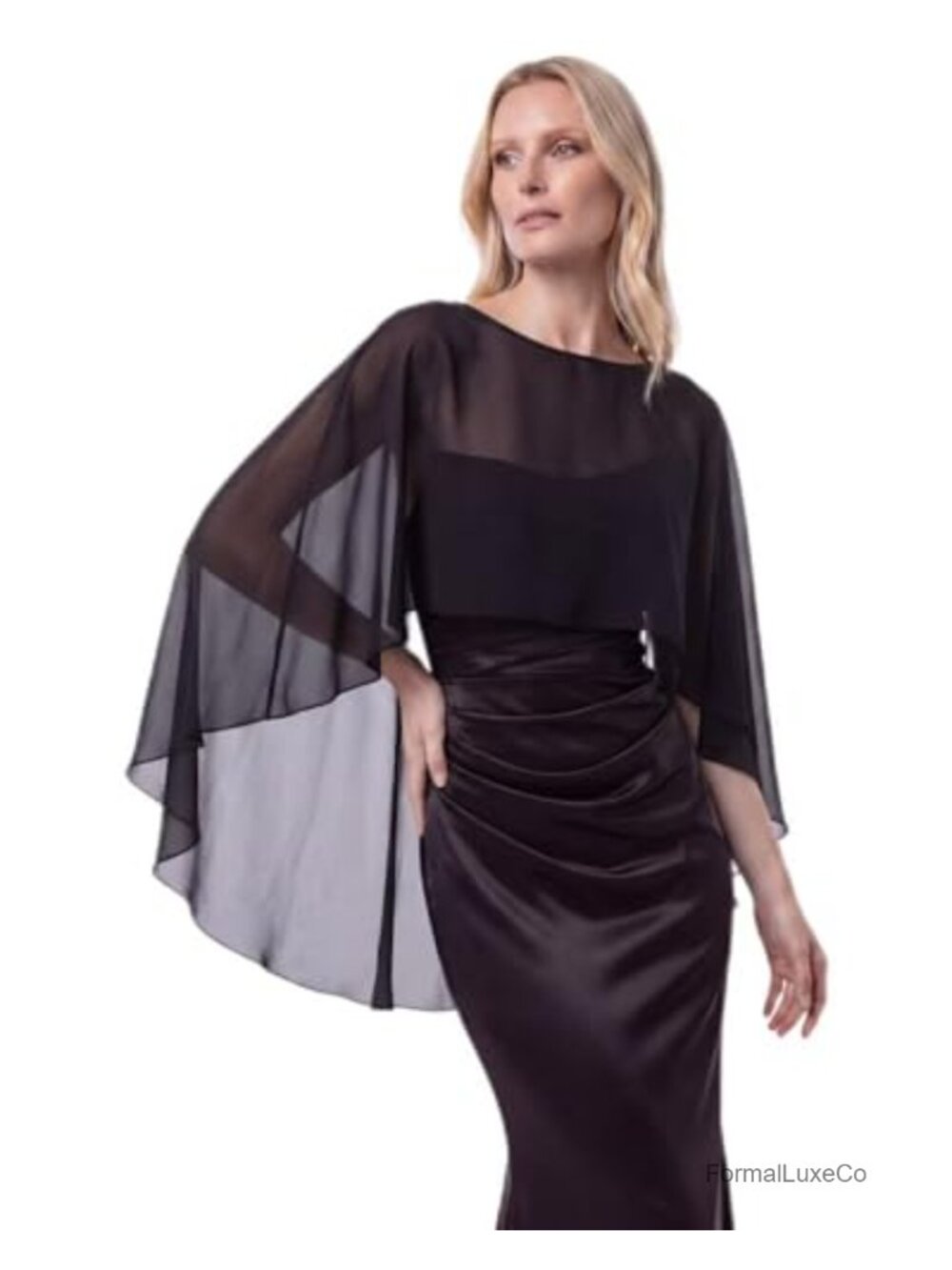 Chiffon Cape Shawl Wrap for Women Sheer Pullover Wedding Formal Cover Up